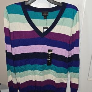 Worthington Multicolor Striped V-Neck Sweater
